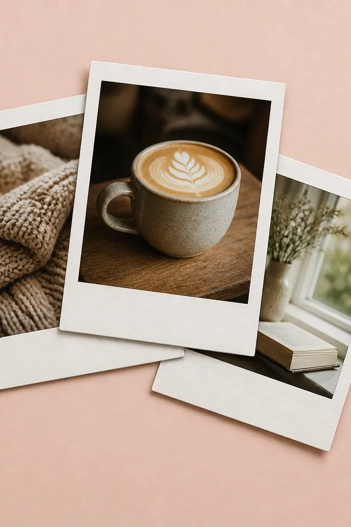 Polaroid-like stacks on matching cardstock with soft tape corners