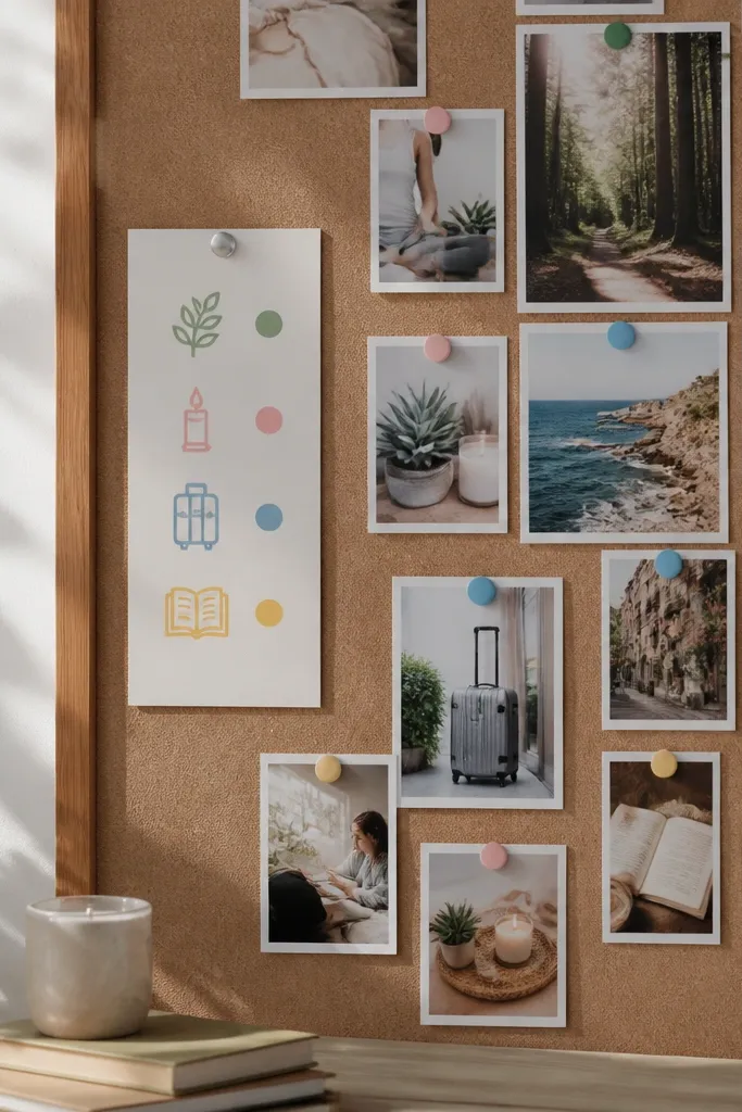 Small pastel icons with color-coded dots near clusters