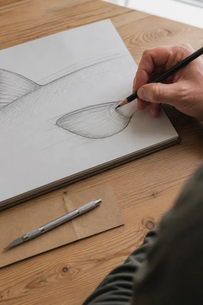 Shark sketch with a pectoral fin as a wedge showing leading edge and base