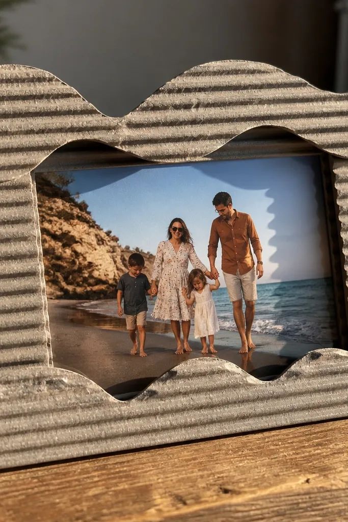 Light brown corrugated cardboard cut into wave borders around a