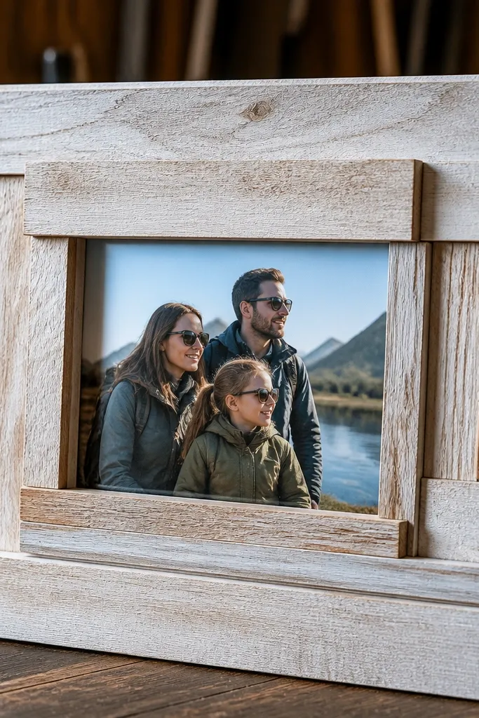 Light wood scrap frame pieces layered around a with a clear matte coat