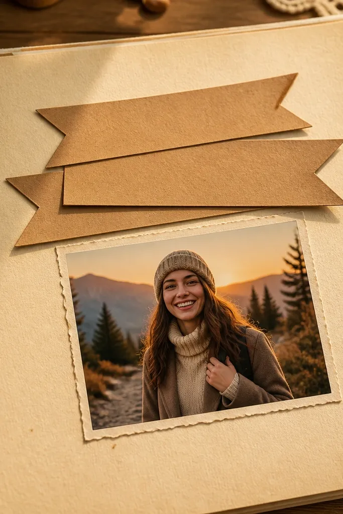 Layered brown paper banner title with a cream background and small