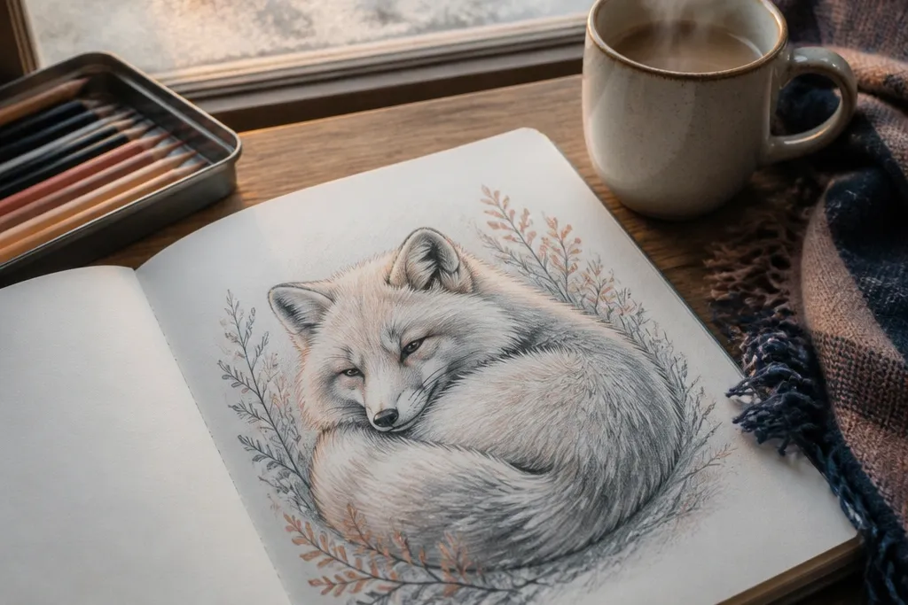 Cozy Arctic Fox Drawing Ideas