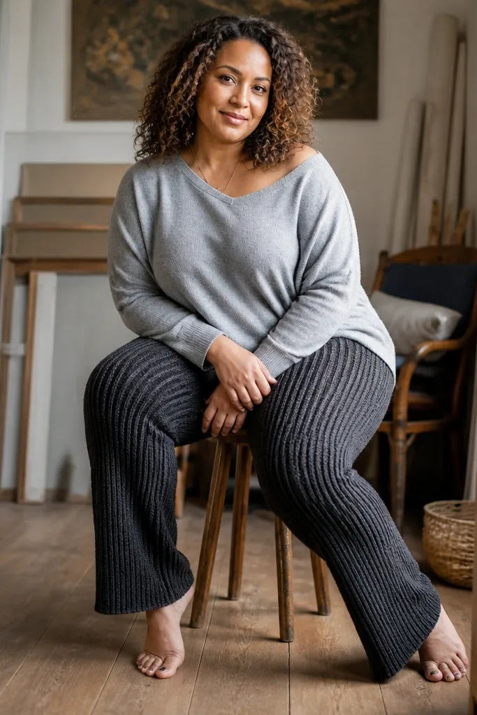 Oat ribbed crochet pants with snug cuffs