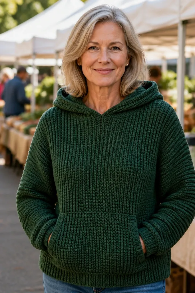 Grey crochet hoodie with hood and front kangaroo pocket