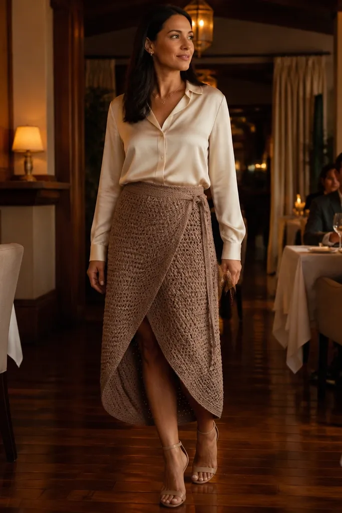 Olive high-waist wrap skirt with a wide waistband casing
