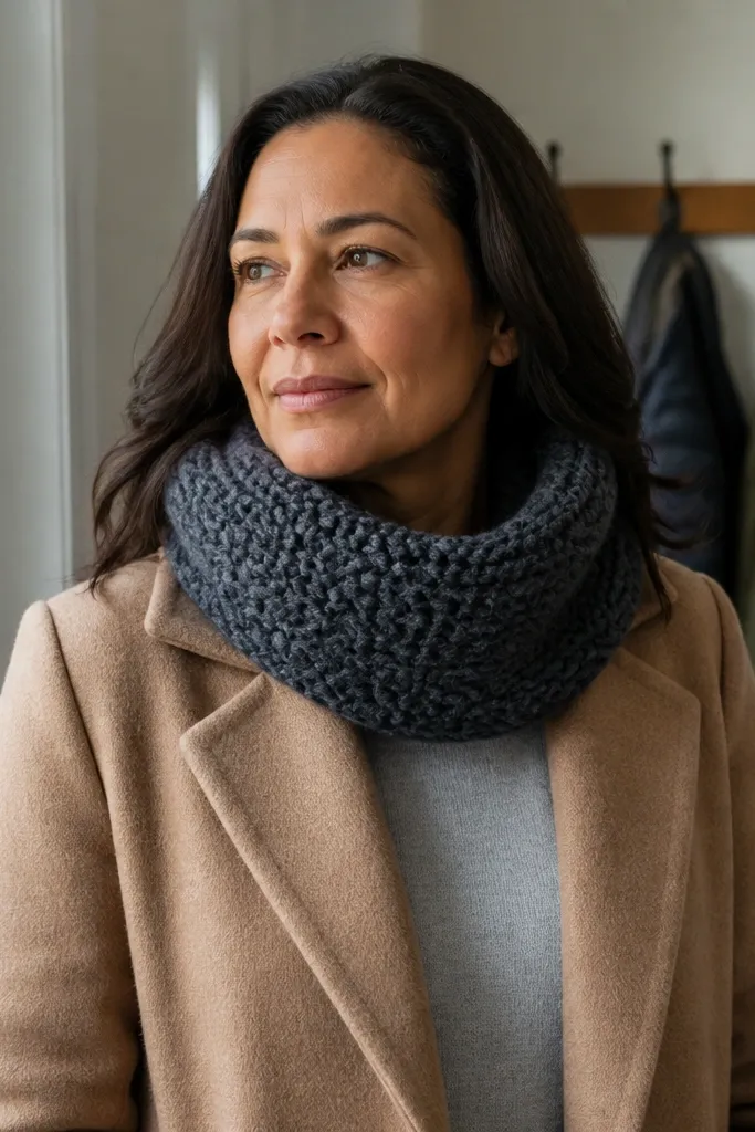 Thick infinity scarf in oatmeal with soft texture