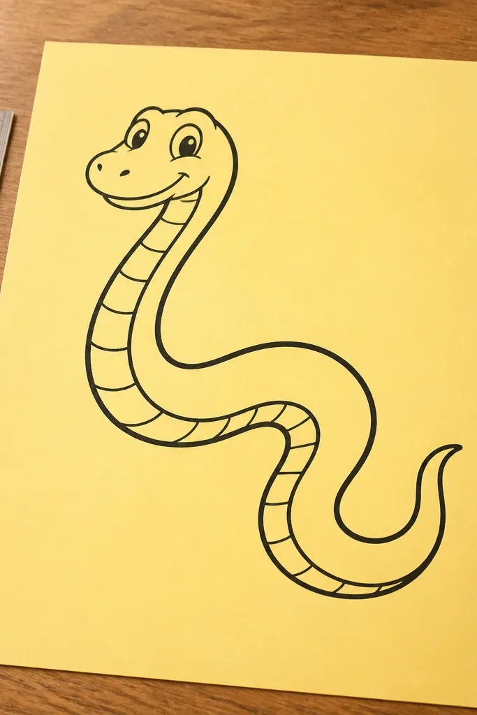 A cartoon snake with a thick belly stripe running down the center
