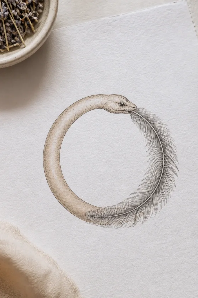 A looping snake with a feathery tail pattern