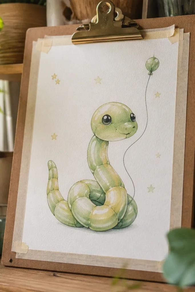 A snake shaped like a balloon with a string and small stars