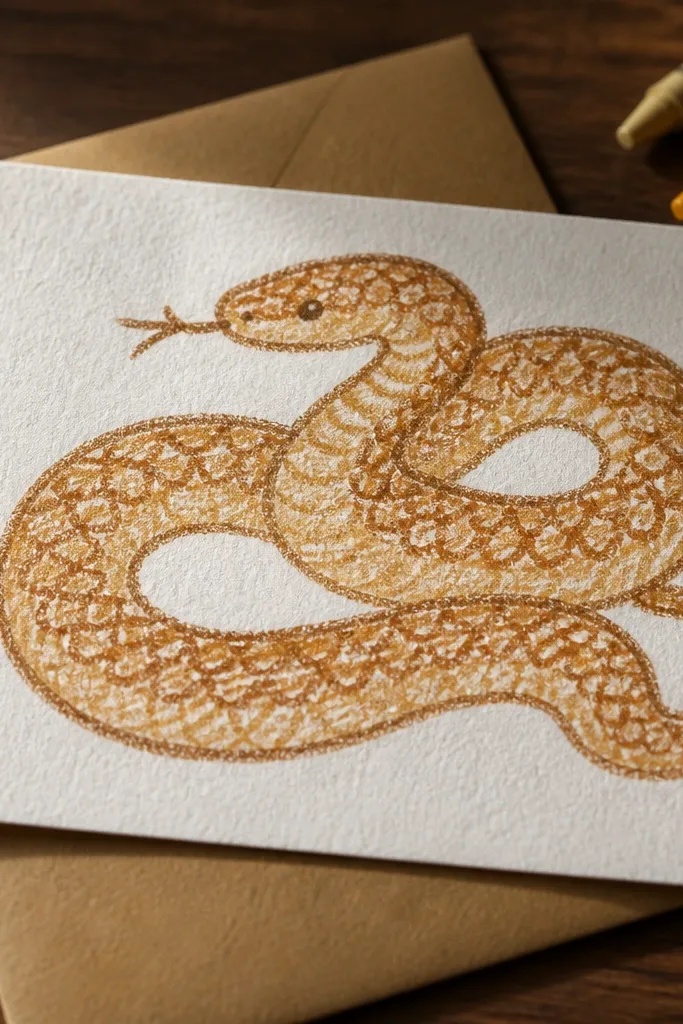 A snake with crayon-textured scales and a warm, grainy look