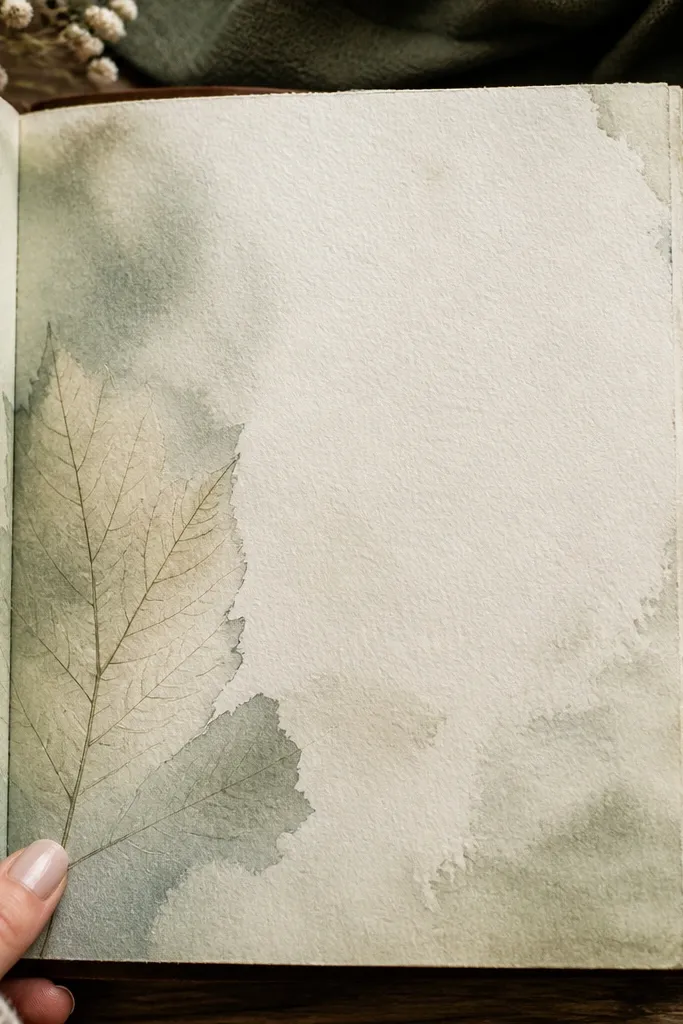 Soft watercolor wash background with a leaf silhouette and handwritten title