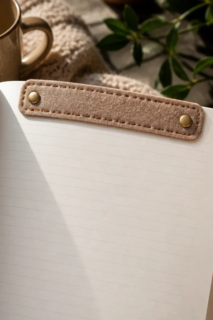 A felt tab strip title with stitched-looking dash marks