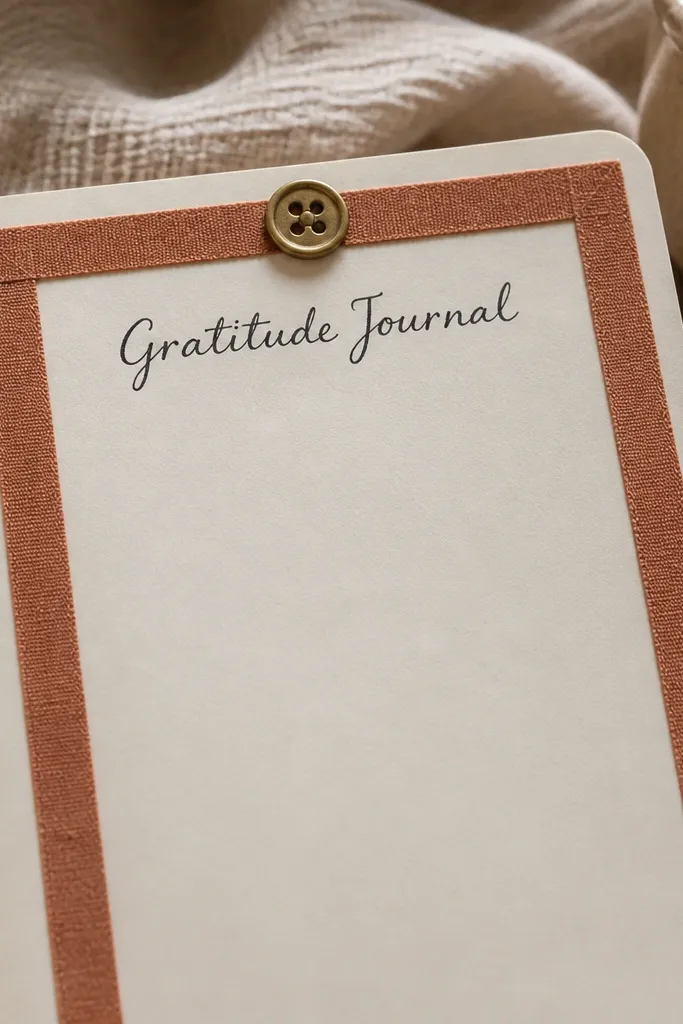Fabric tape border around a journal page with a tiny button near the title