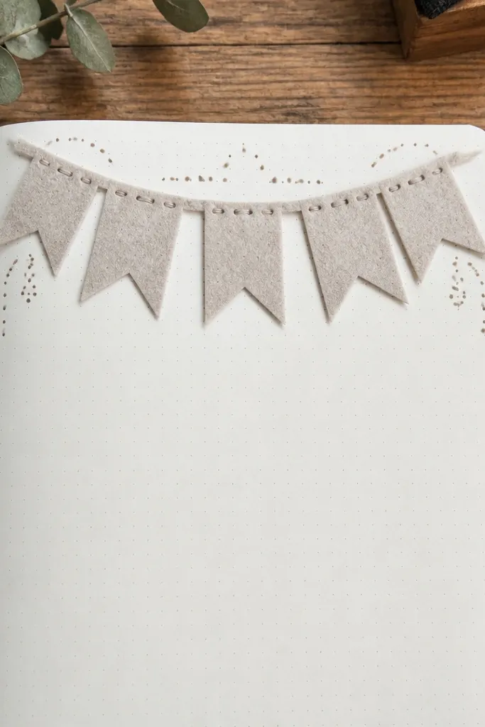 Felt-like banner strip with dotted stitch lines under the header