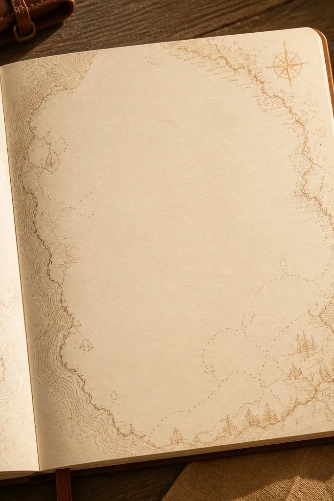 Warm autumn map doodles with a faint compass rose near the header