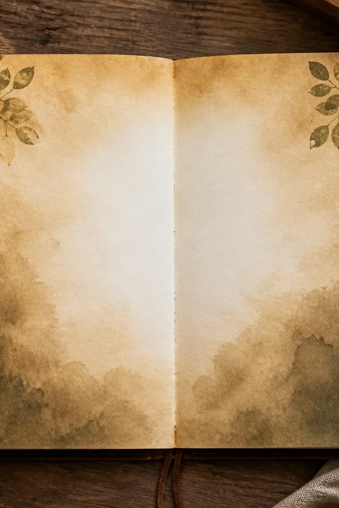 Ombre wash from light to warm with leafy stamps in two corners