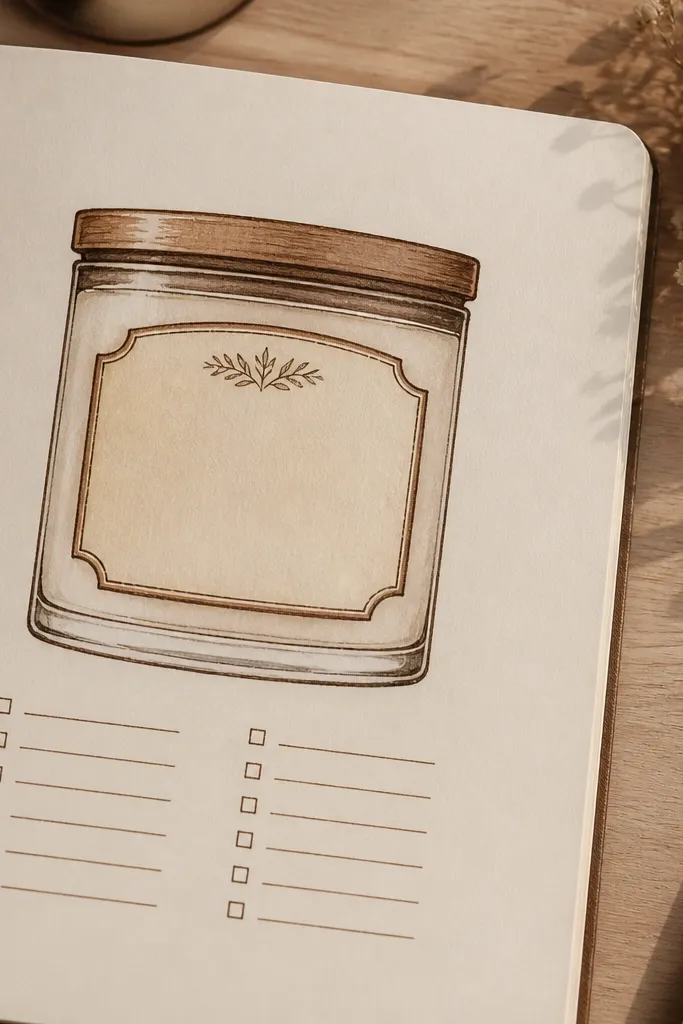 Jar label style header with small checklist lines and cozy warm colors