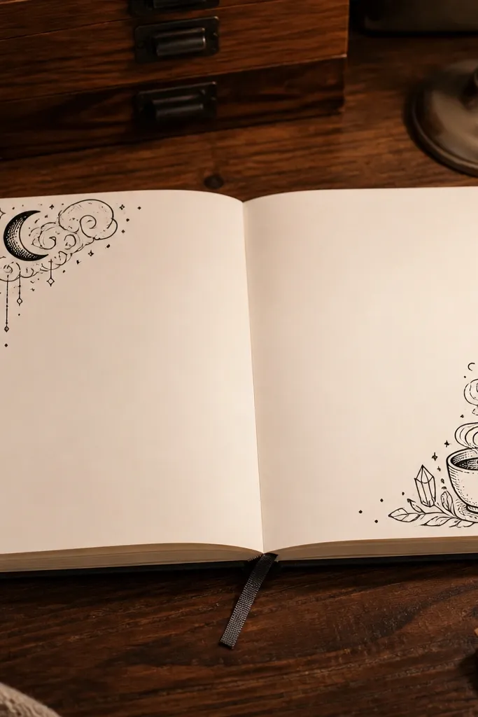 Two corner doodles in thick and thin lines around a clear writing box
