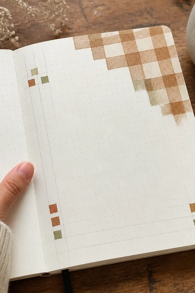 Small warm checkered corner pattern with marker blocks and a clean center