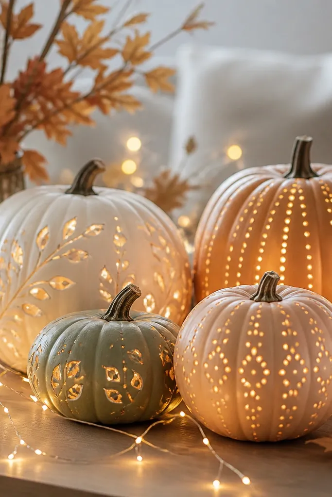 Cozy Pumpkin Decorating Ideas With Lights