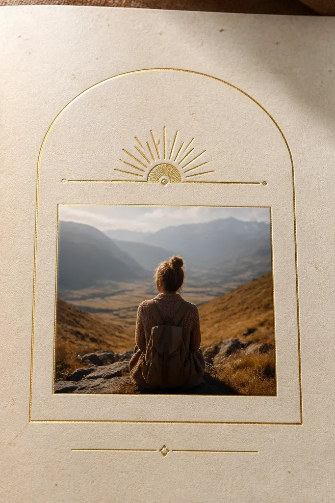 Handmade paper page with a foil-stamped title card