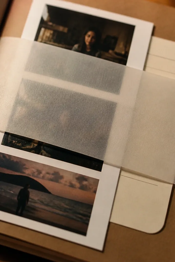 Glassine belly band holding a mini strip on a scrapbook page