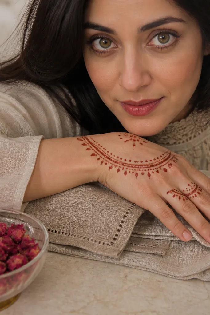 Back hand with half-moon border arcs and dotted fillers near fingers