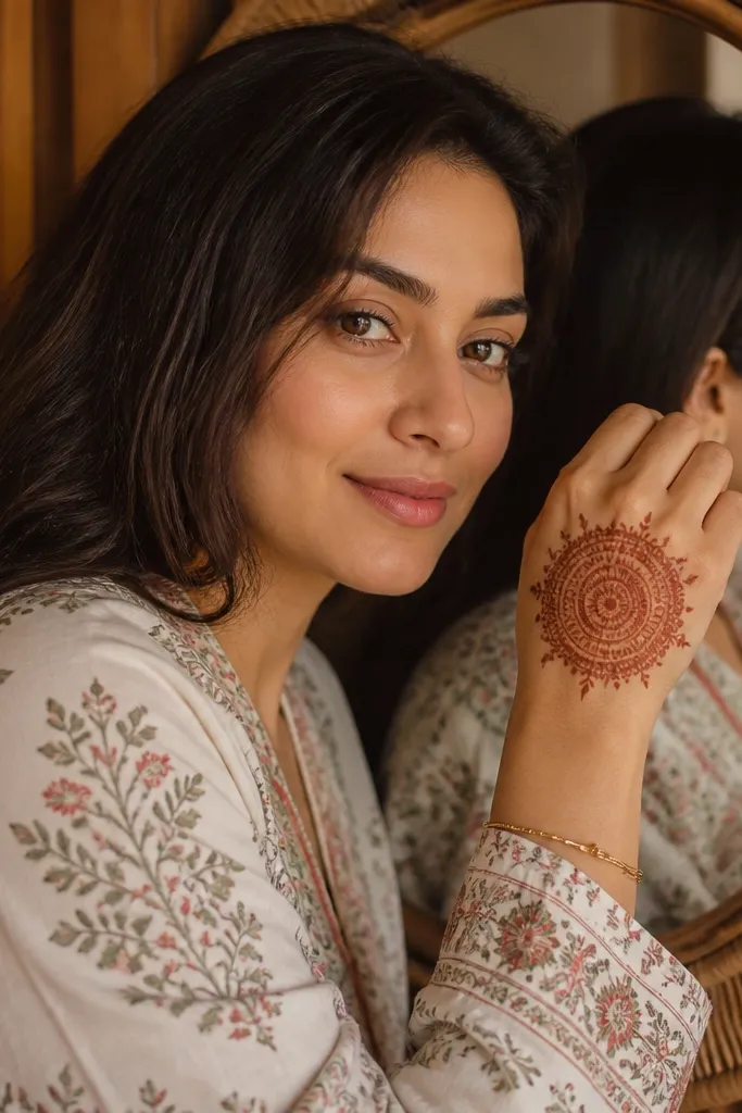 Top of hand with a small circular mandala centered near the ring finger