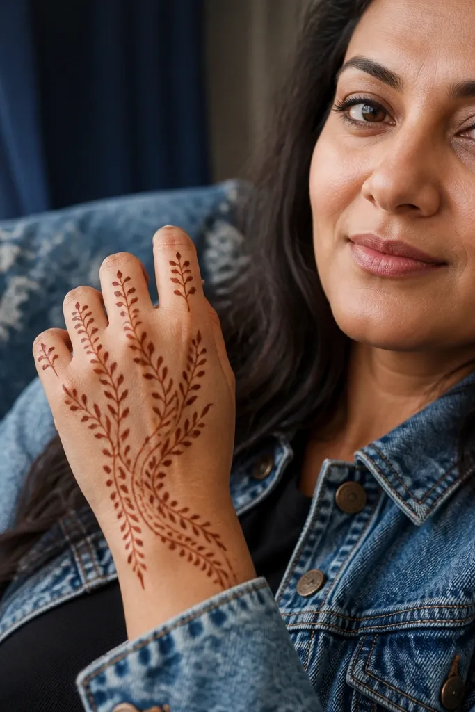 Back hand with three curved lines and small leaf sprigs branching off