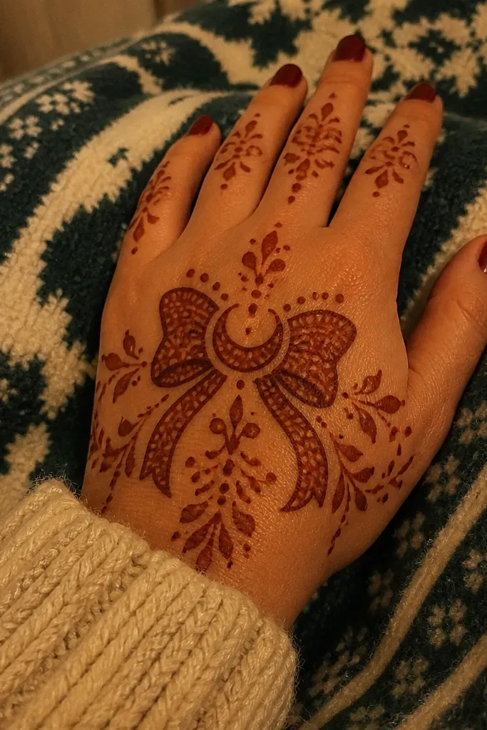 Back hand with a crescent bow shape and small dots around it