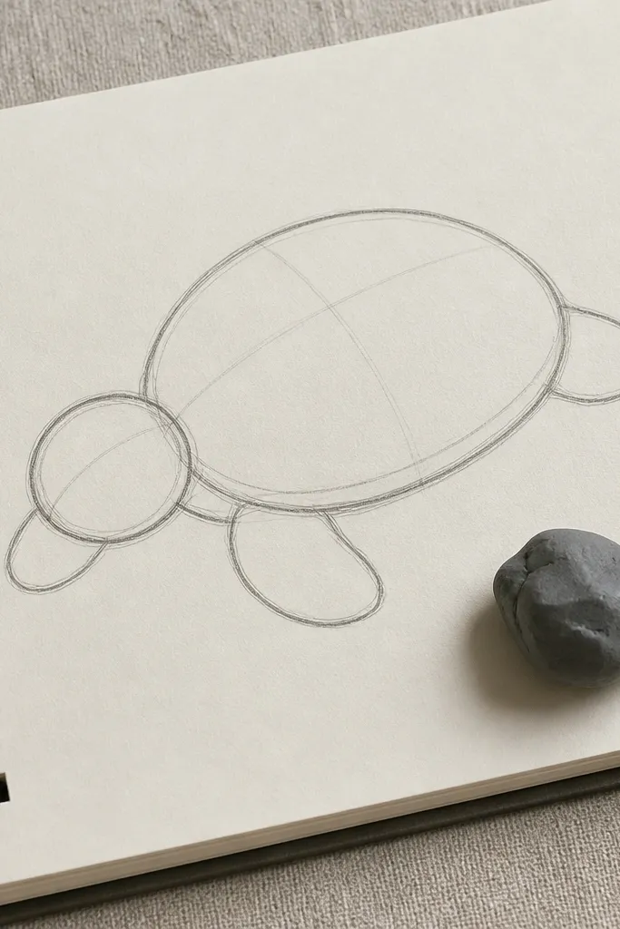 Simple turtle with a round shell, small head circle, and four rounded legs