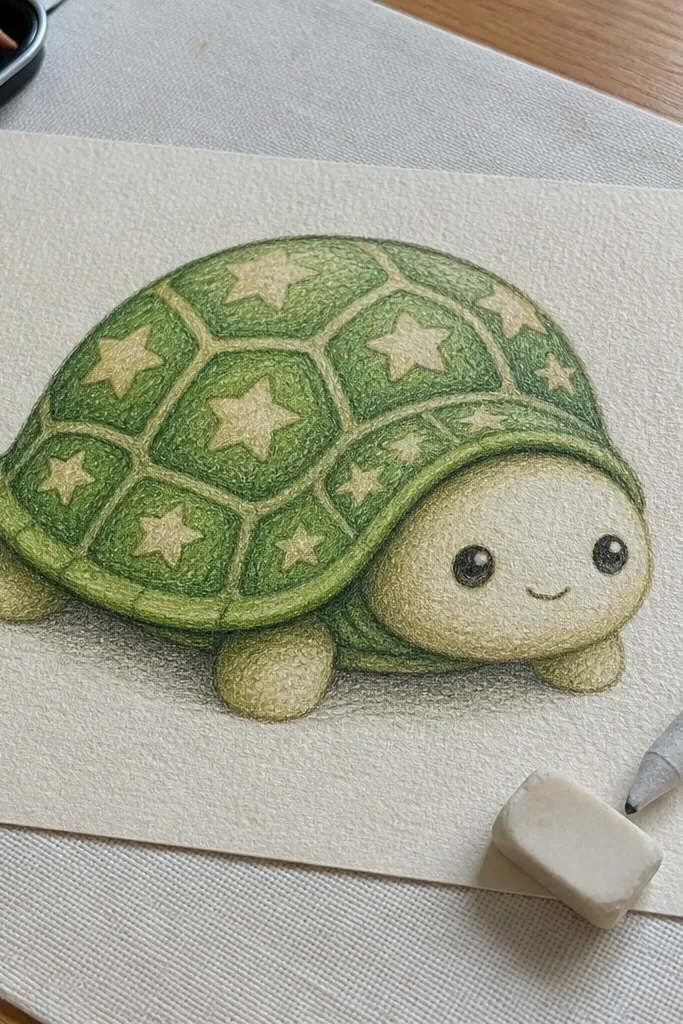 Turtle shell with star shapes as texture and warm pastel coloring