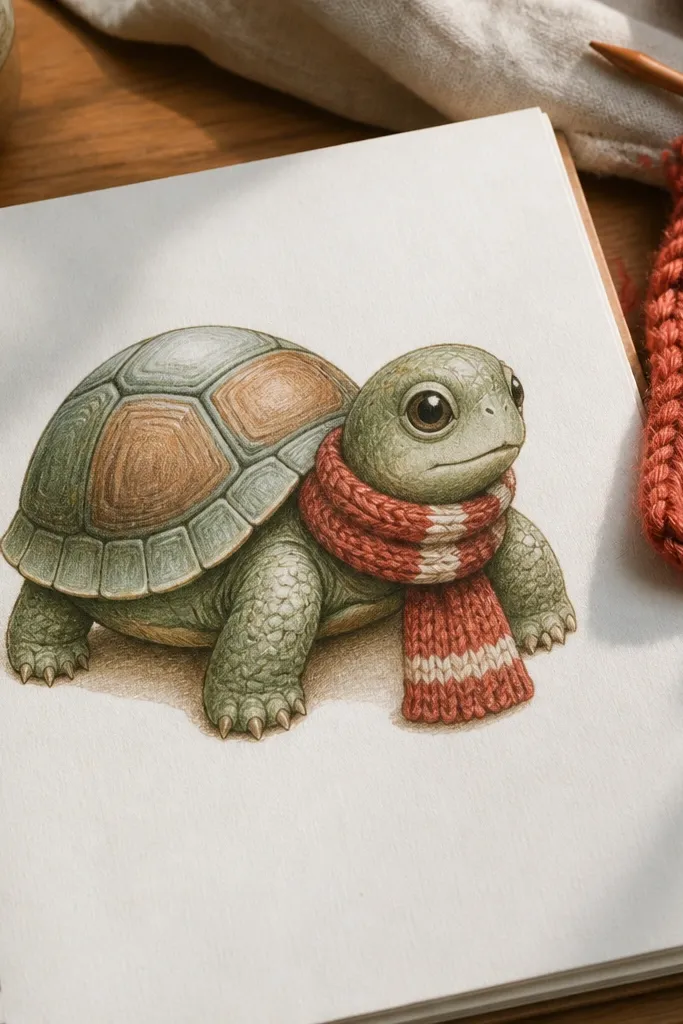 Turtle wearing a simple scarf with one stripe pattern