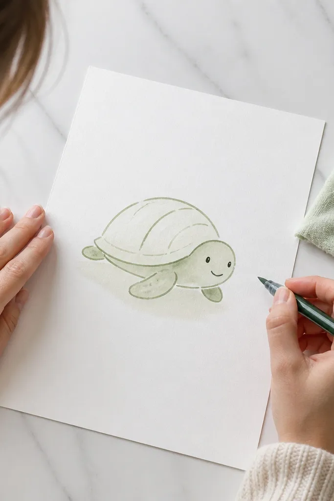 Turtle with very few shell lines and clean, minimal shading