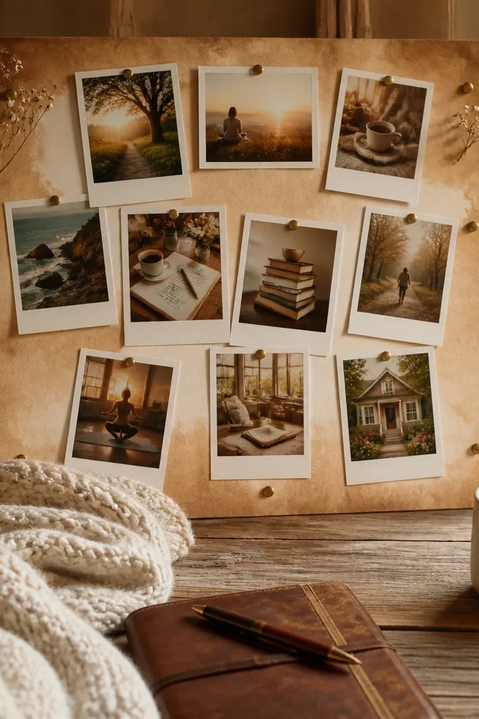 Paper gradient from light beige to brown with photos pinned on top