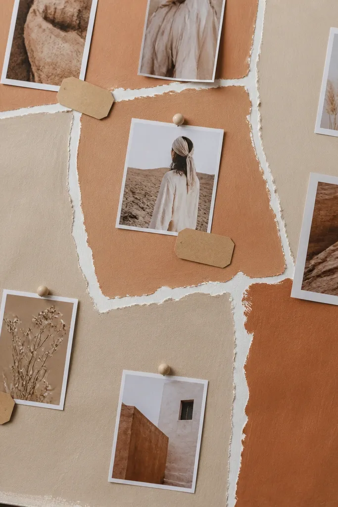 Soft gouache color blocks with torn paper borders and warm rectangles