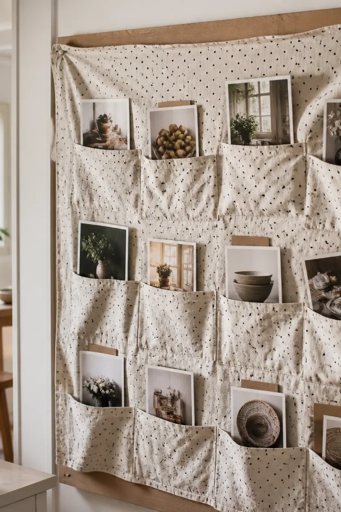 Tea towel background with pockets tucked into folds and warm labels