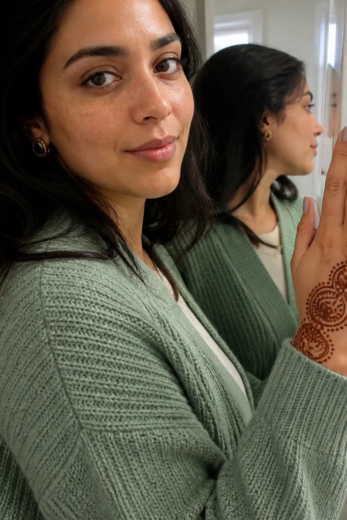Paisley motifs swooping from thumb side to wrist with small leaf dots