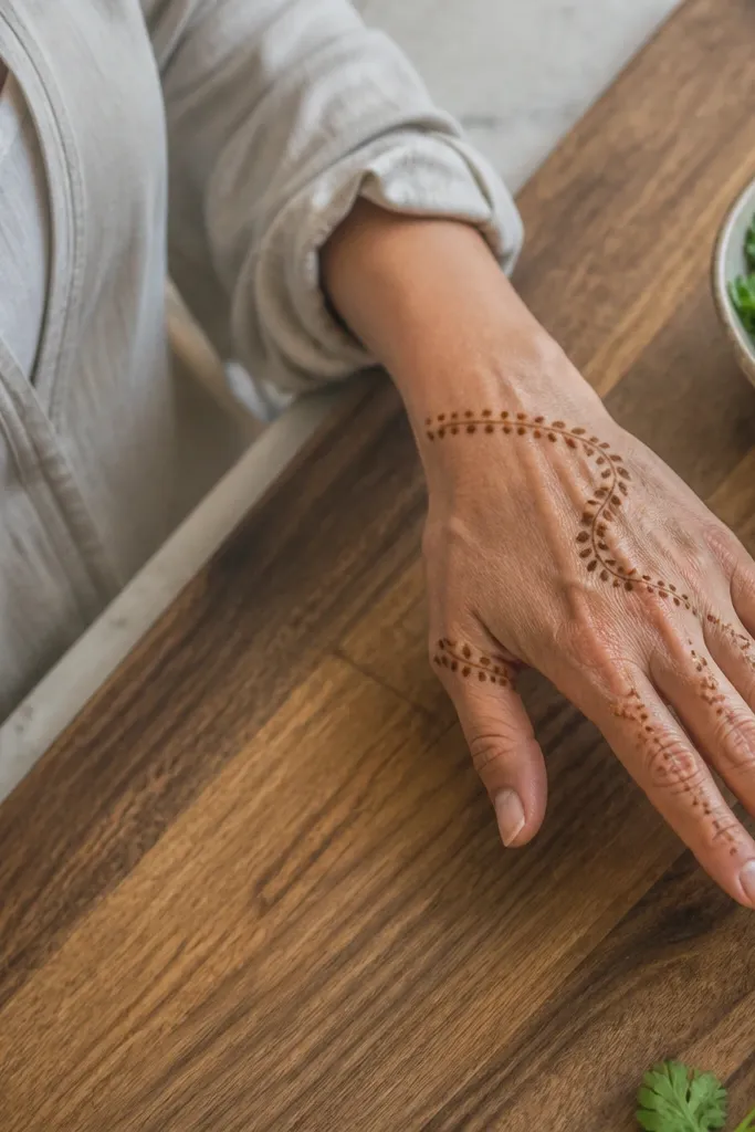 Pearl dot chain with small leaf steps descending toward the wrist