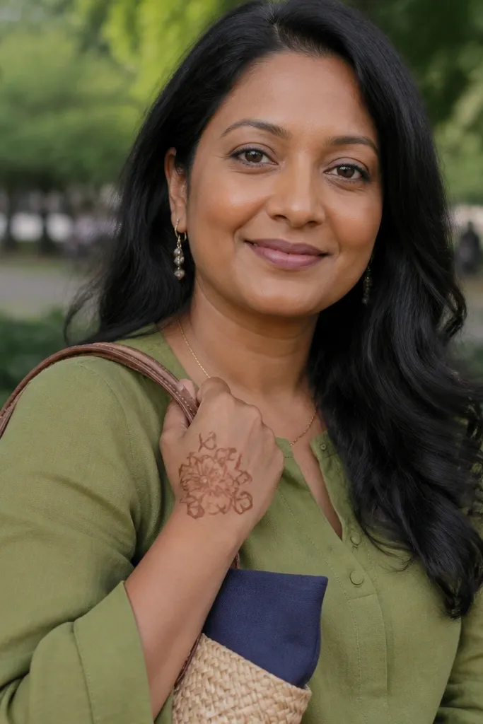 Back hand mehndi with a half-moon floral corner design at thumb side