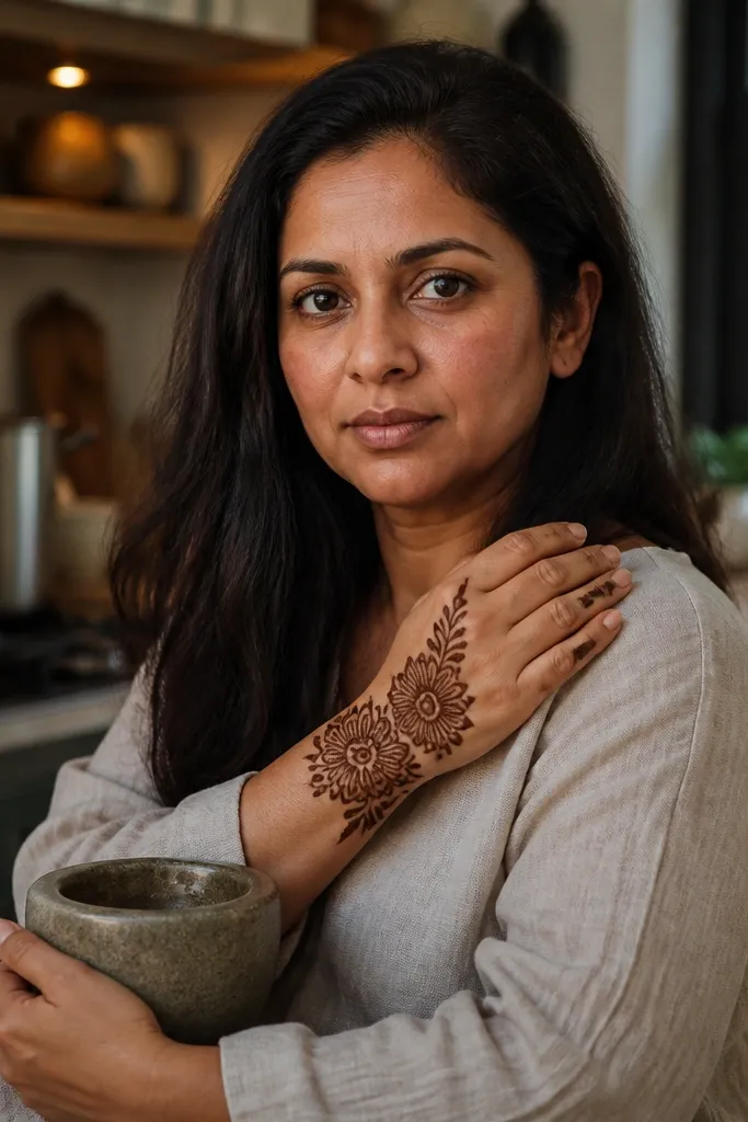Back hand mehndi with a bouquet at wrist and two side blooms toward knuckles