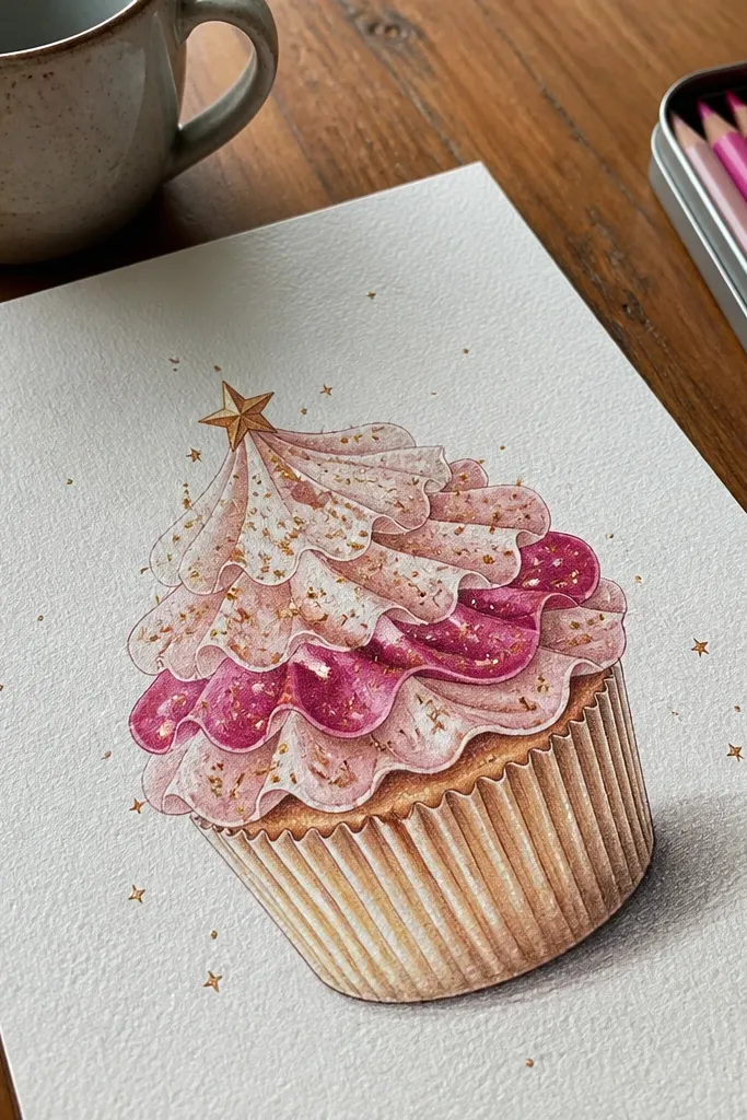 Cupcake with ruffled frosting and small dots