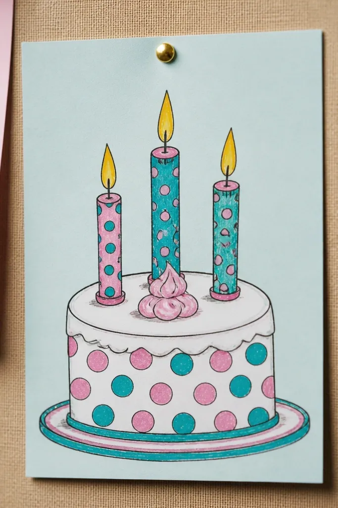 Cake with three candles covered in polka dots