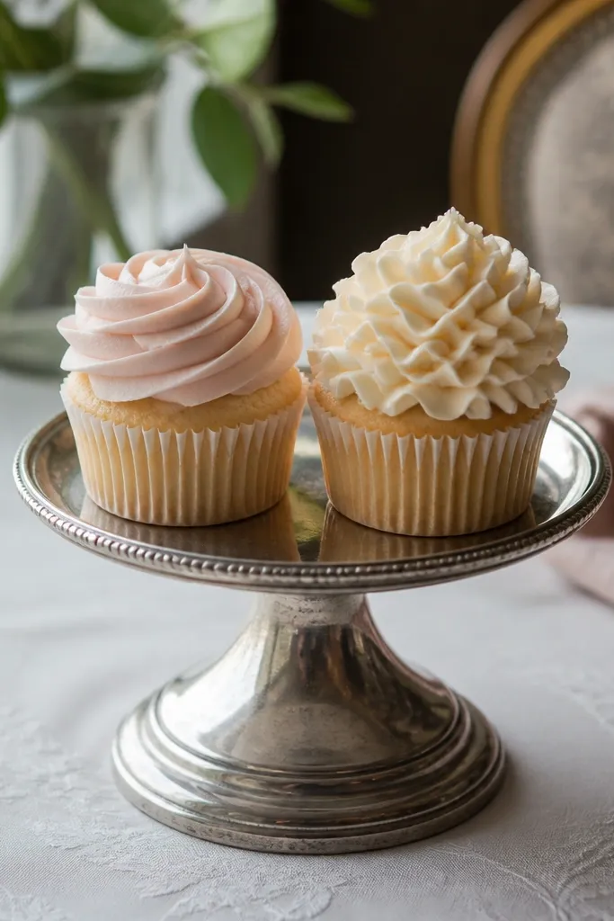 Mini cake stand holding two cupcakes