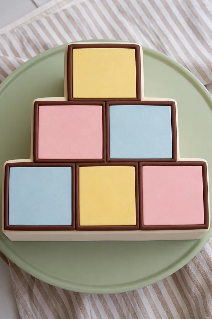 Frosted blocks with simple letters and thin outlines in pastel colors