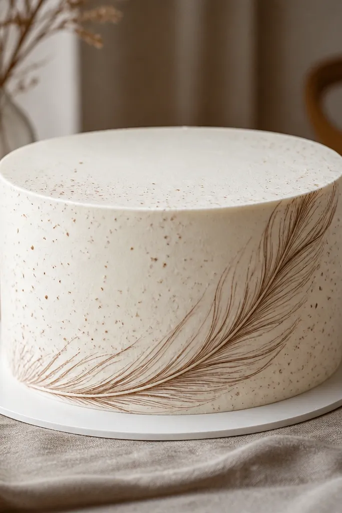 A sweeping feather outline with fine speckles behind it in muted colors
