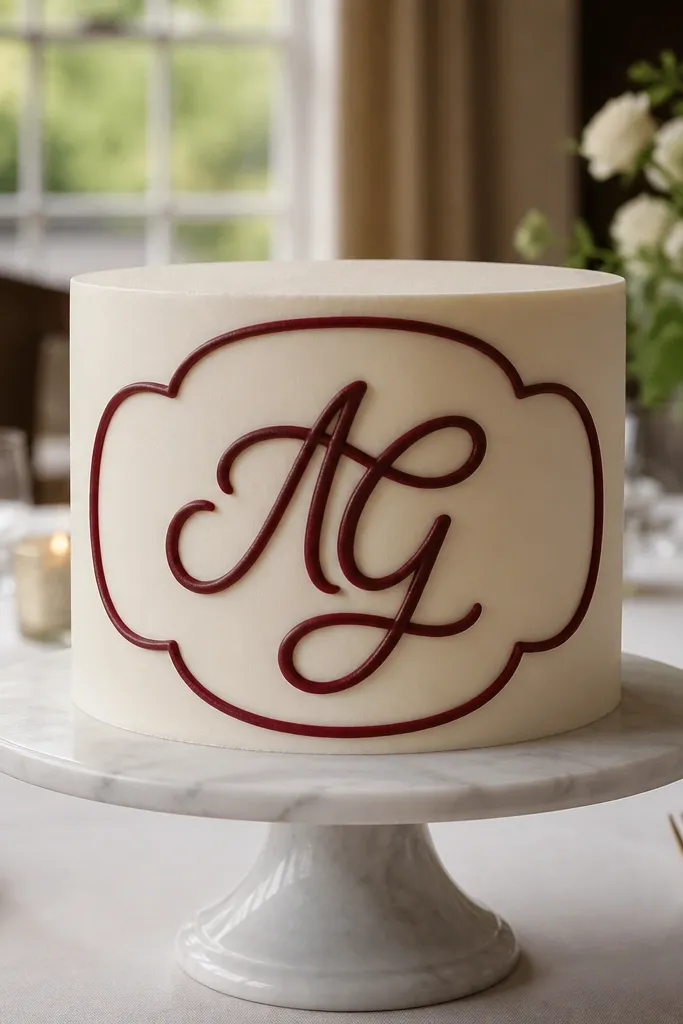 A single letter monogram in a thick outline with small dot accents around it
