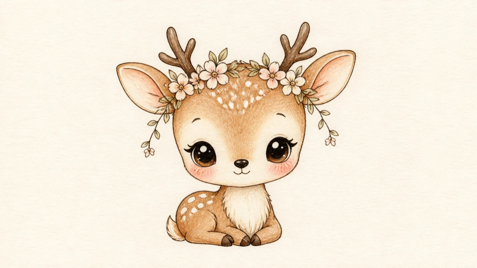 A kawaii deer wearing a ring of small flowers on its head