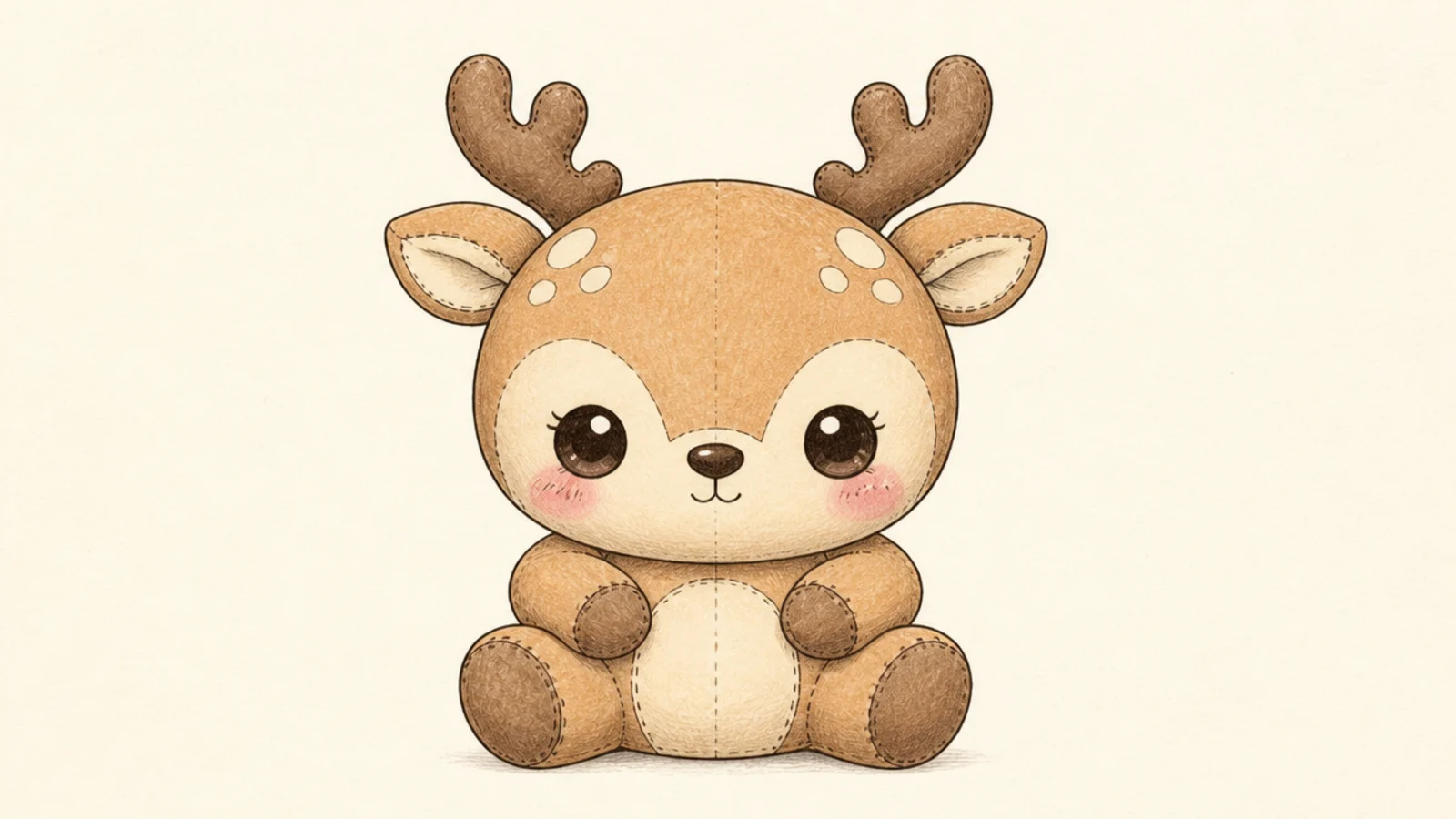 A kawaii deer drawn to look like a soft stuffed plush toy
